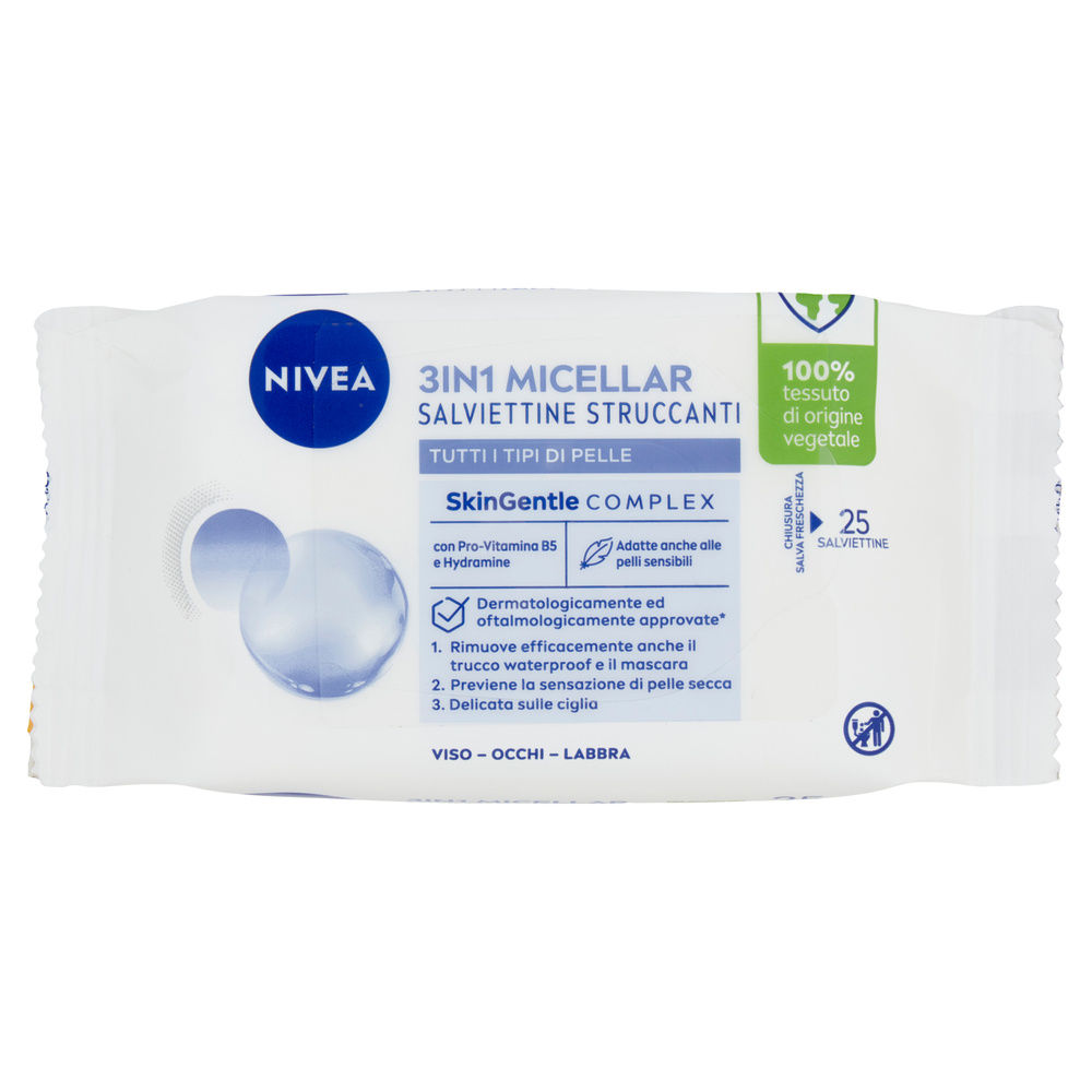 SALVIETTE STRUCCANTI ACQUA MICELLARE NIVEA ESSENCIAL WIPES PZ 25 - 3