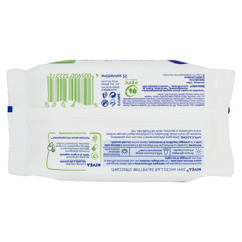 SALVIETTE STRUCCANTI ACQUA MICELLARE NIVEA ESSENCIAL WIPES PZ 25 - 1