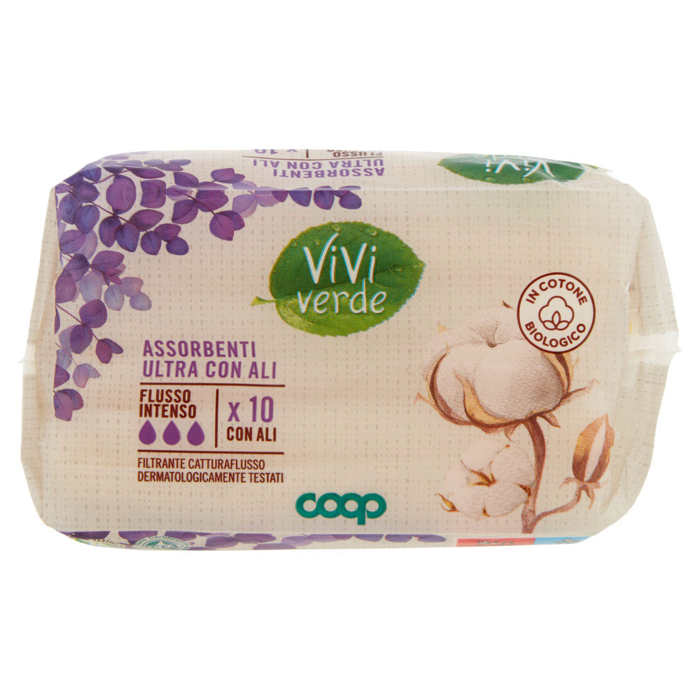 ASSORBENTI ULTRA SOTTILI COTONE BIO C/ALI NOTTE FL.INTENSO VIVI VERDE COOP PZ.10 - 6