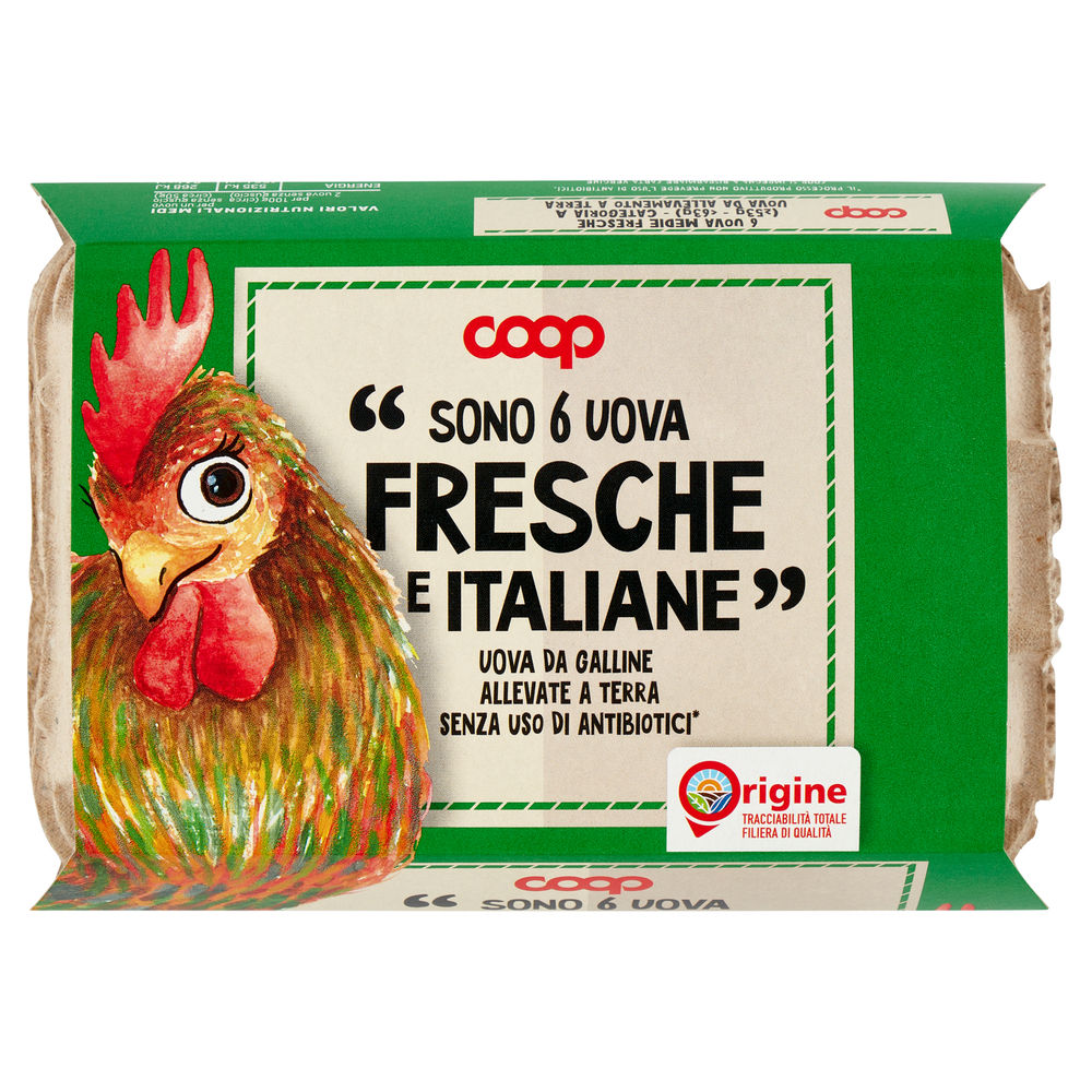 Uova fresche medie allevate a terra senza antibiotici x6 origine coop