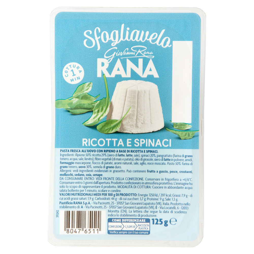 SFOGLIAVELO RICOTTA E SPINACI RANA VASCHETTA G 125 - 5