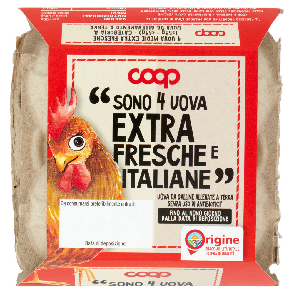 UOVA EXTRA FRESCHE M ALLEVATE A TERRA SENZA ANTIBIOTICI ORIGINE COOP X4 - 0