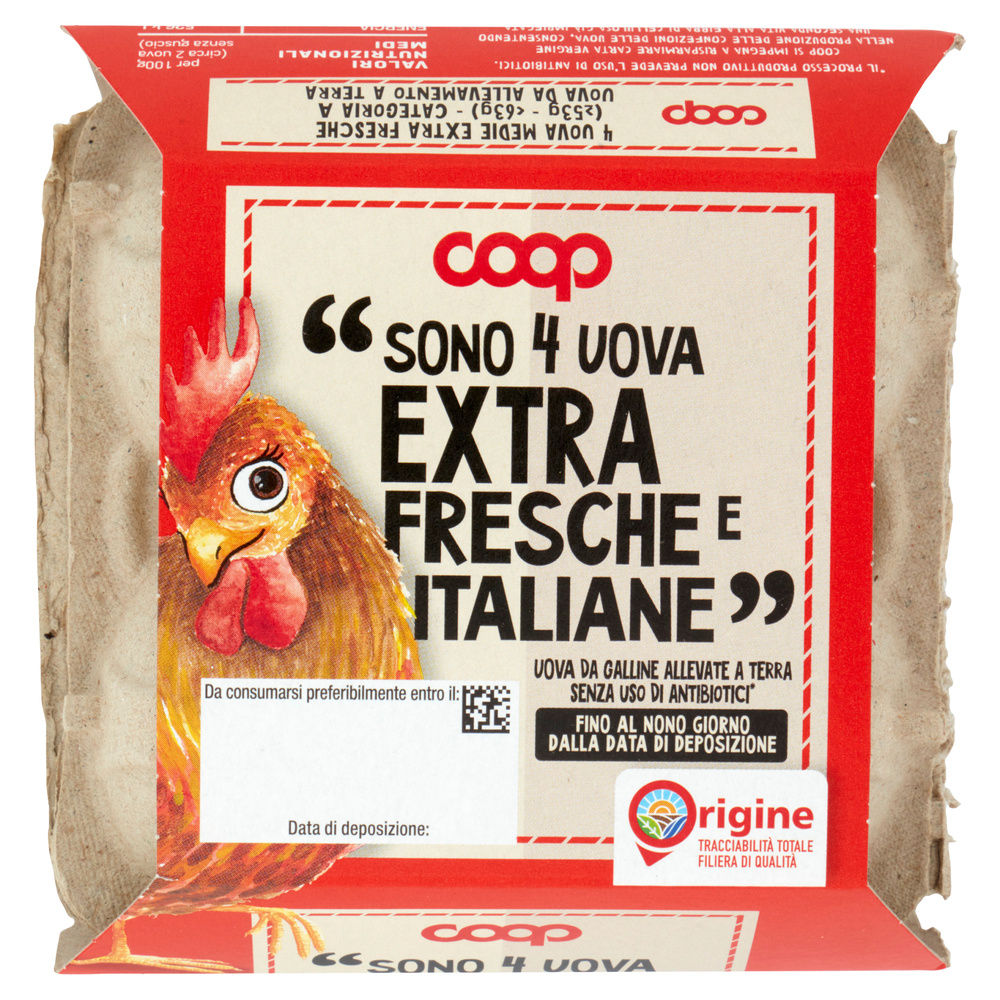 UOVA EXTRA FRESCHE M ALLEVATE A TERRA SENZA ANTIBIOTICI ORIGINE COOP X4 - 17