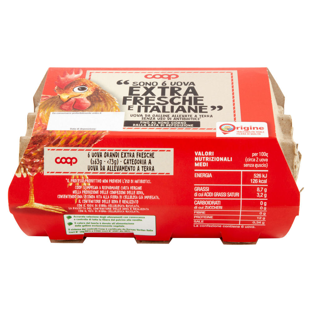 UOVA EXTRA FRESCHE L ALLEVATE A TERRA SENZA ANTIBIOTICI ORIGINE COOP X6 - 18