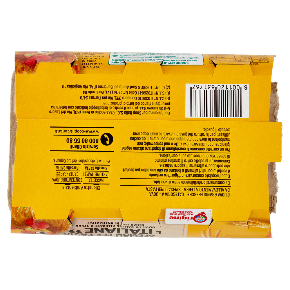 UOVA FRESCHE ALL. TERRA L SFOGL.GIAL.S/ANTIBIOTIC ORIGINE COOP SPECIALI PASTA X6 - 1