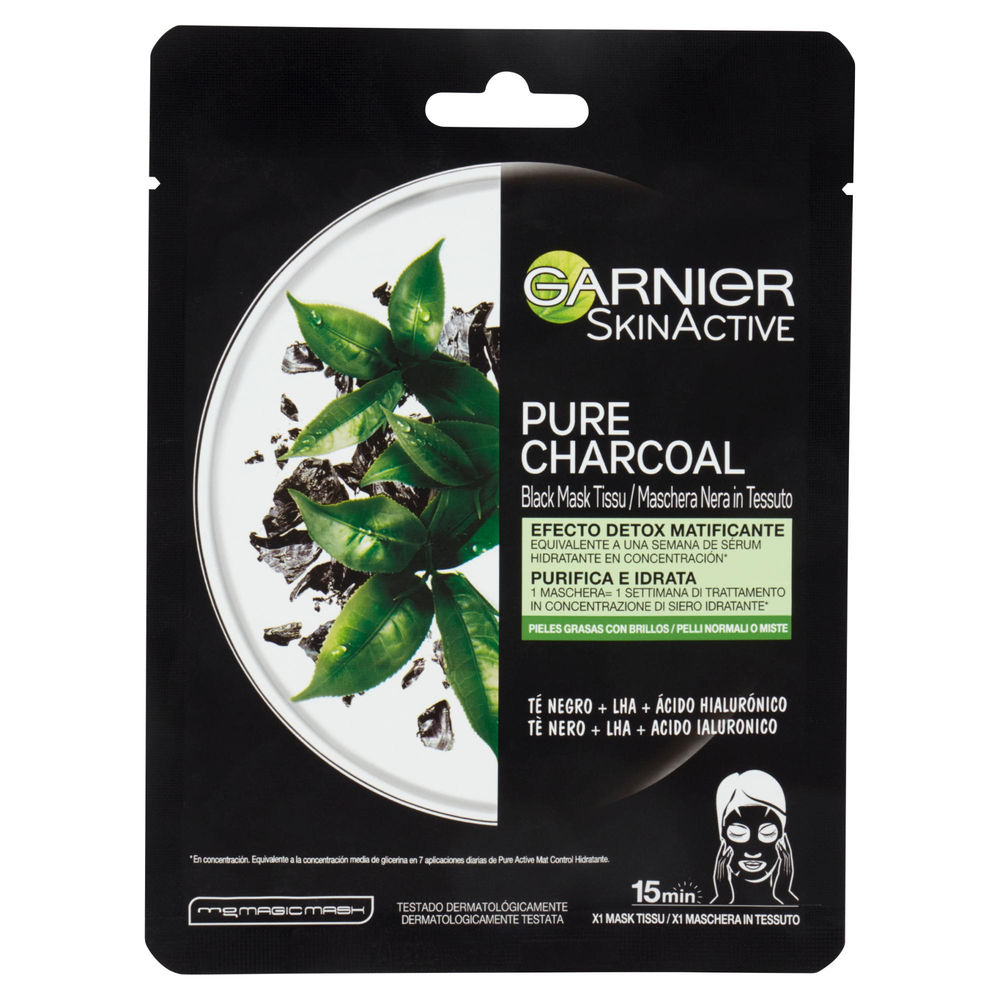 MASCHERA NERA IN TESSUTO PURE CHARCOAL PURIFICA E IDRATA GARNIER PZ.1 - 0