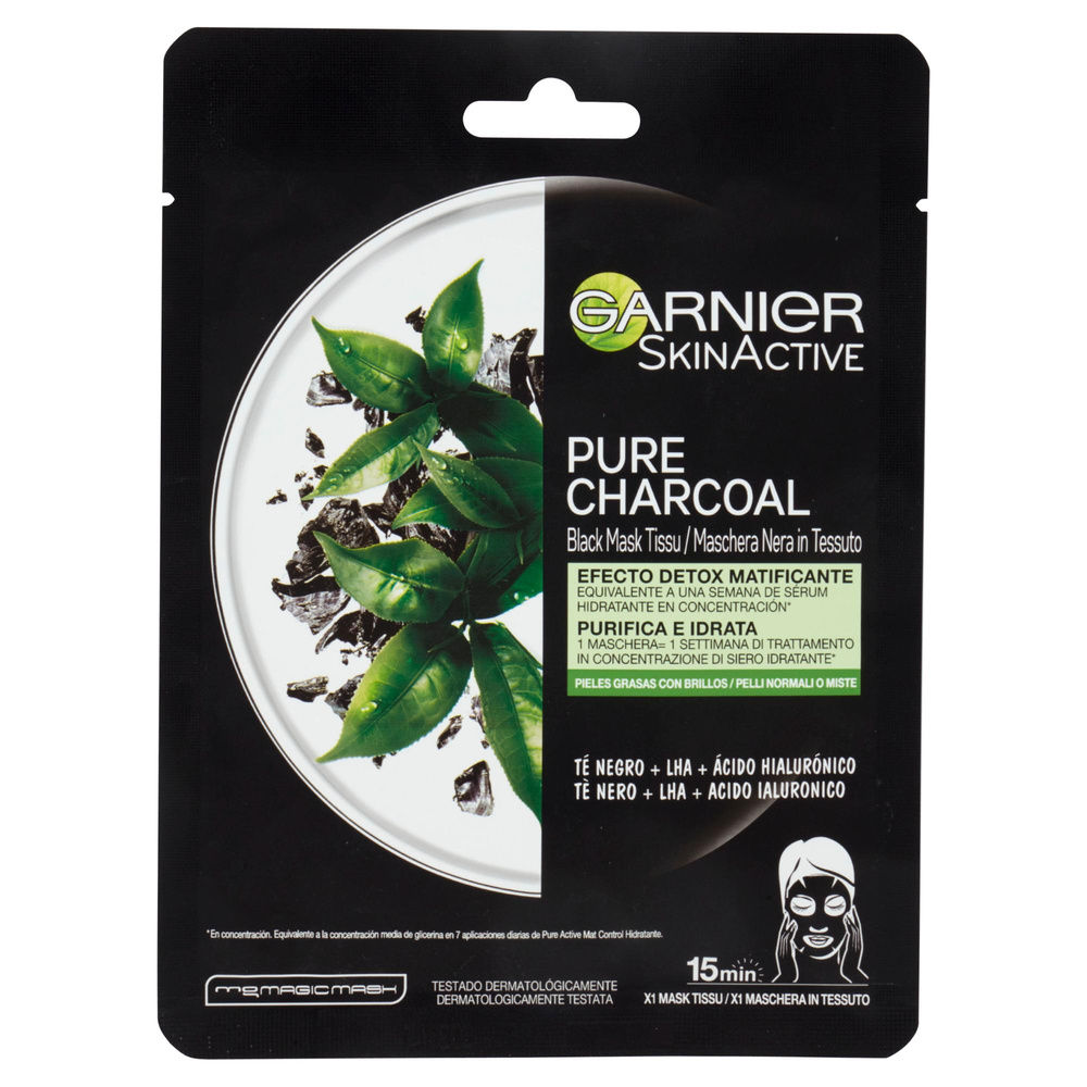 MASCHERA NERA IN TESSUTO PURE CHARCOAL PURIFICA E IDRATA GARNIER PZ.1 - 2