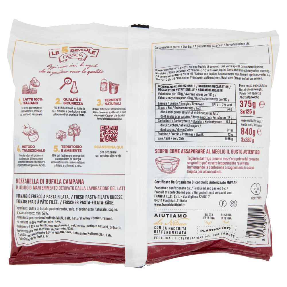 MOZZ BUFALA CAMPANA DOP 375GR FRANCIA LATTICINI - 1