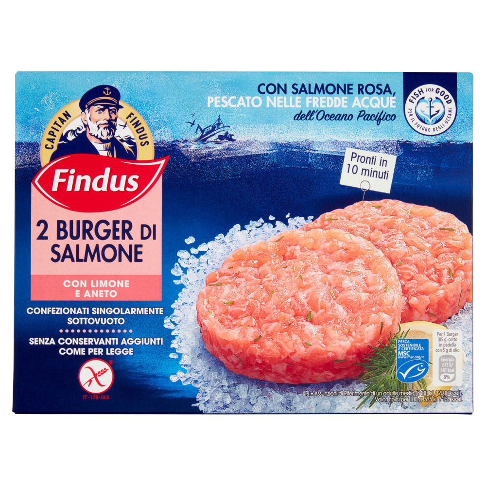 BURGER DI SALMONE CON LIMONE E ANETO MSC CAPITAN FINDUS SCATOLA X2 G 170 - 1