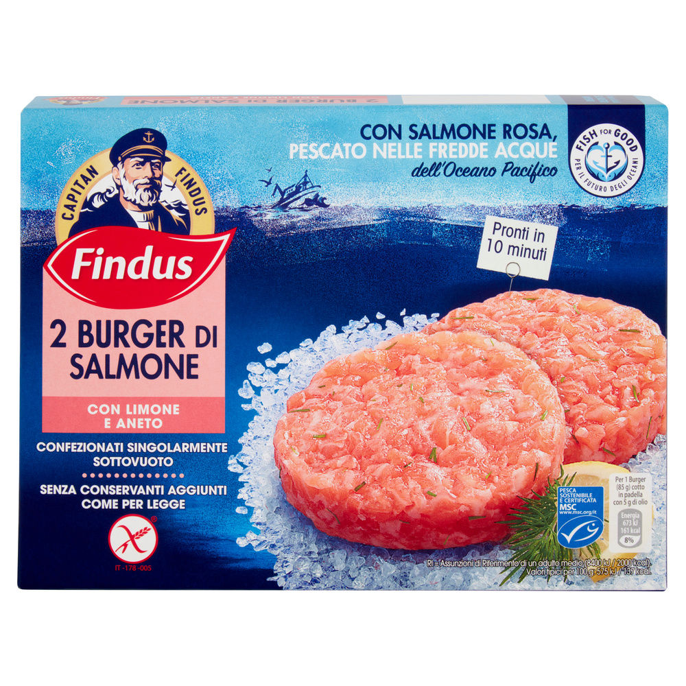 BURGER DI SALMONE CON LIMONE E ANETO MSC CAPITAN FINDUS SCATOLA X2 G 170 - 5