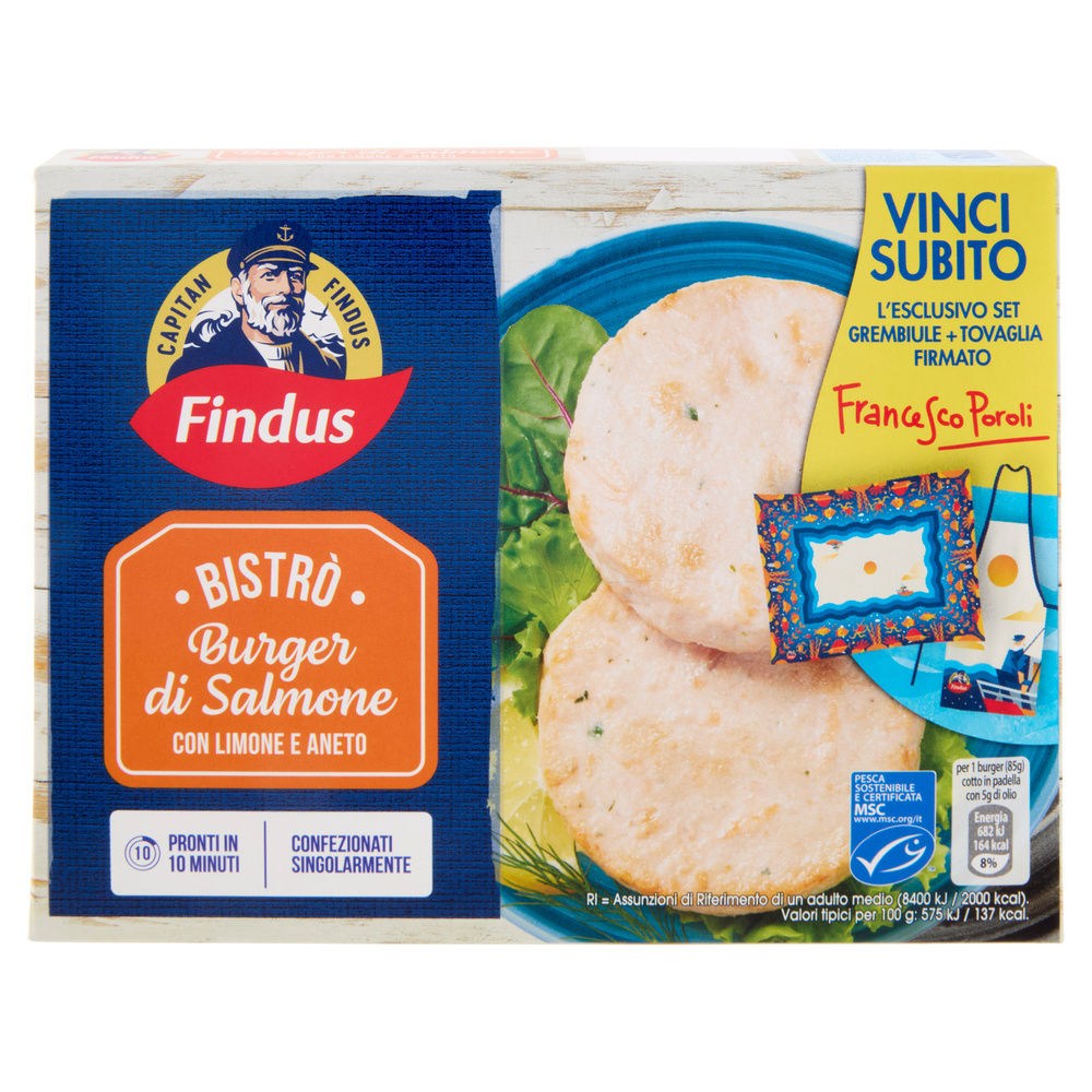 BURGER DI SALMONE CON LIMONE E ANETO MSC CAPITAN FINDUS SCATOLA X2 G 170 - 10
