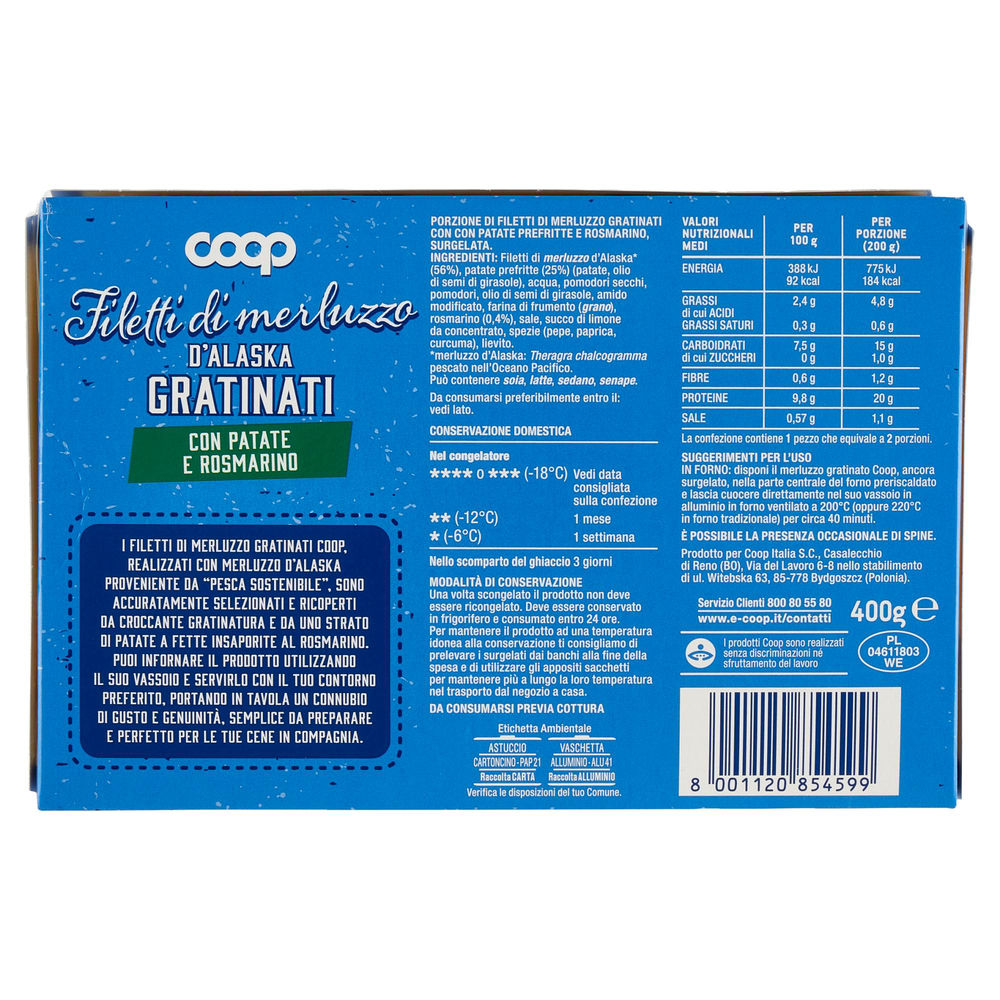 FILETTI DI MERLUZZO D'ALASKA GRATINATI CON PATATE E ROSMARINO COOP SURG. G 400 - 1