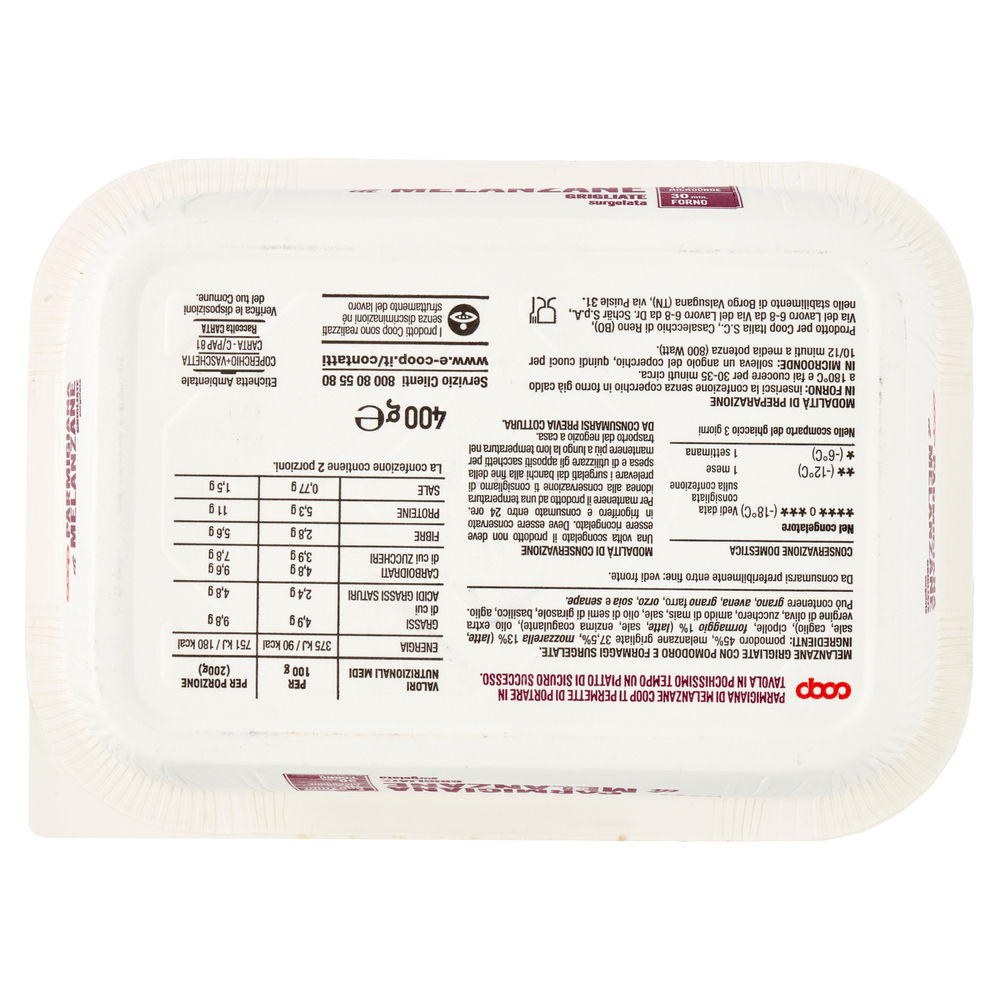 PARMIGIANA DI MELANZANE COOP VASCHETTA 2 PORZ MICROONDE/FORN SURG. G 400 - 1
