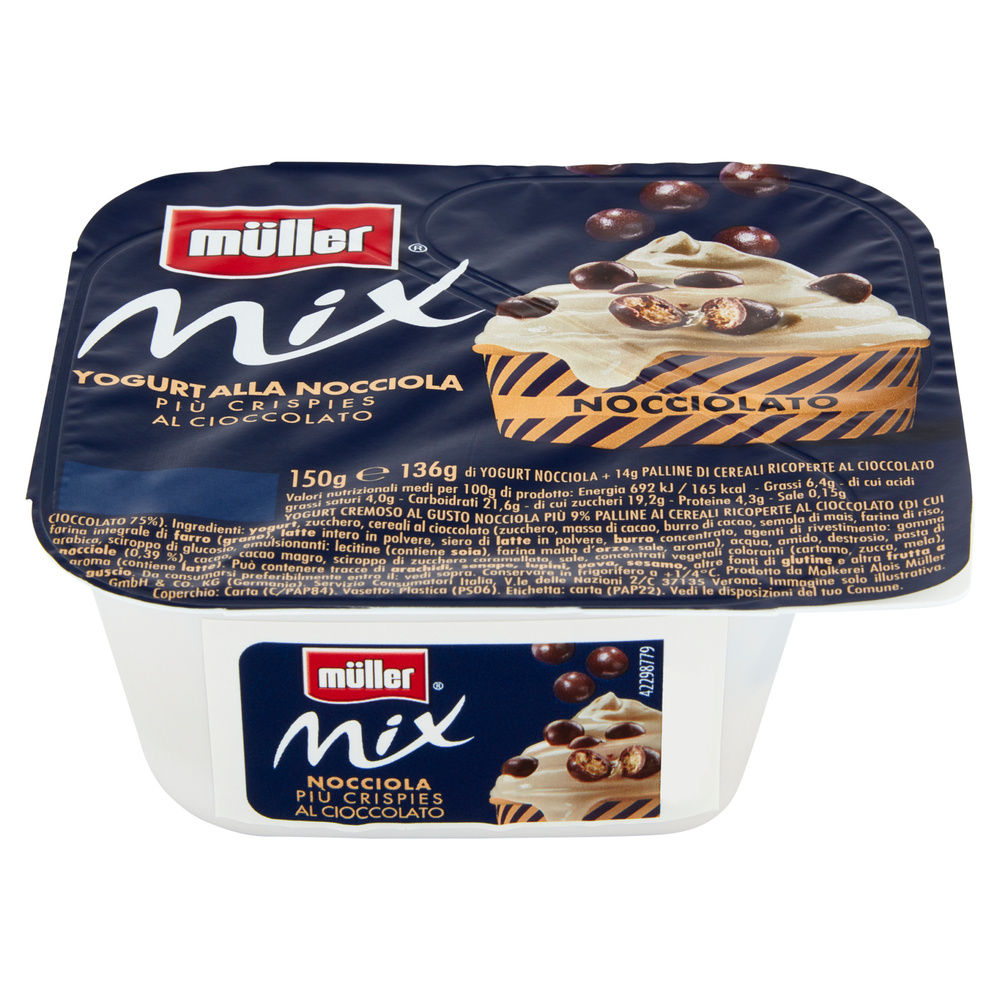 YOGURT MIX NOCCIOLA PIÙ PALLINE AL CIOCCOLATO MULLER G 150 - 2