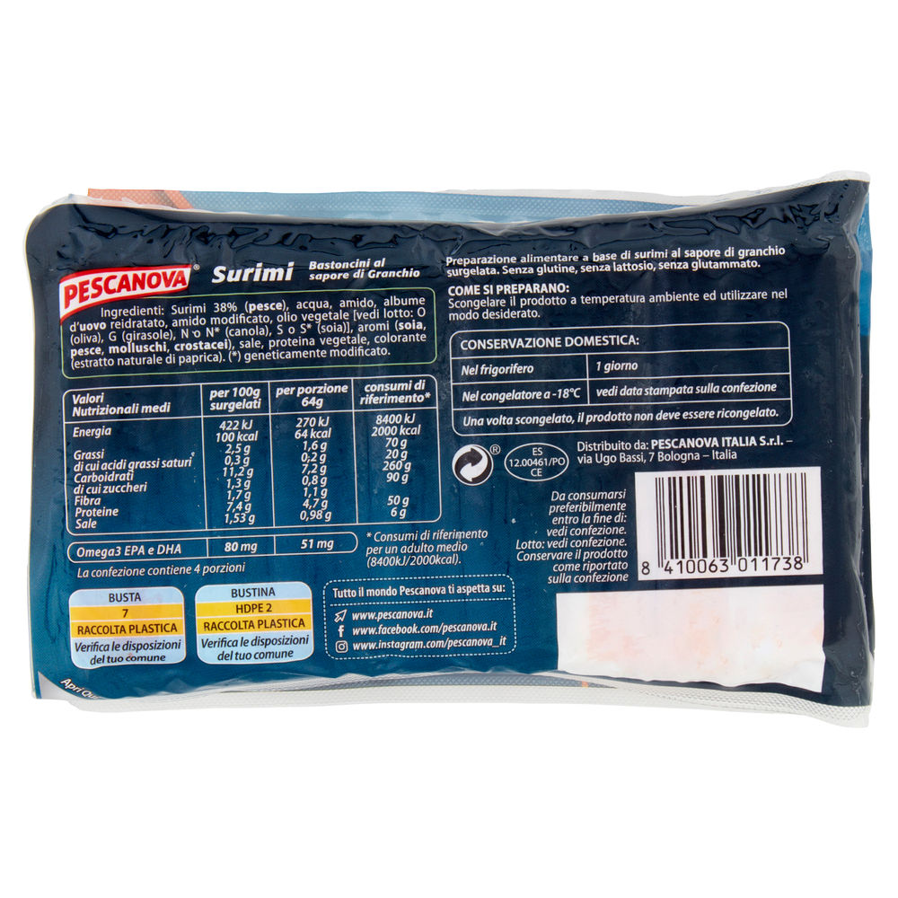 SURIMI BASTONCINI AL SAPORE DI GRANCHIO SENZA GLUTINE PESCANOVA G 250 - 1