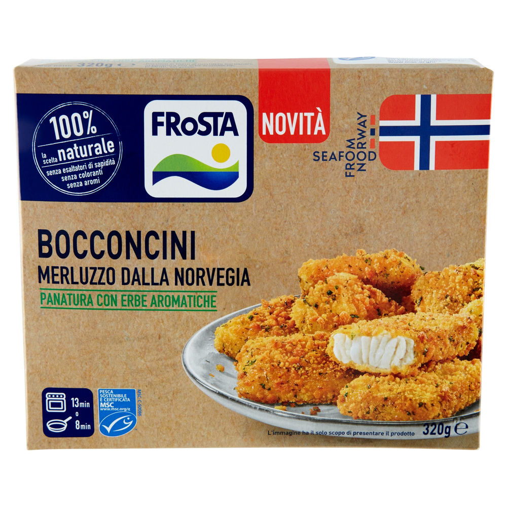 BOCCONCINI DI MERLUZZO DELLA NORVEGIA PANATI C/ERBE AROMAT. MSC FROSTA SC.G320 - 7