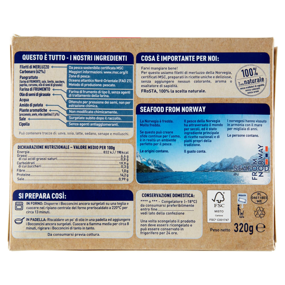 BOCCONCINI DI MERLUZZO DELLA NORVEGIA PANATI C/ERBE AROMAT. MSC FROSTA SC.G320 - 1