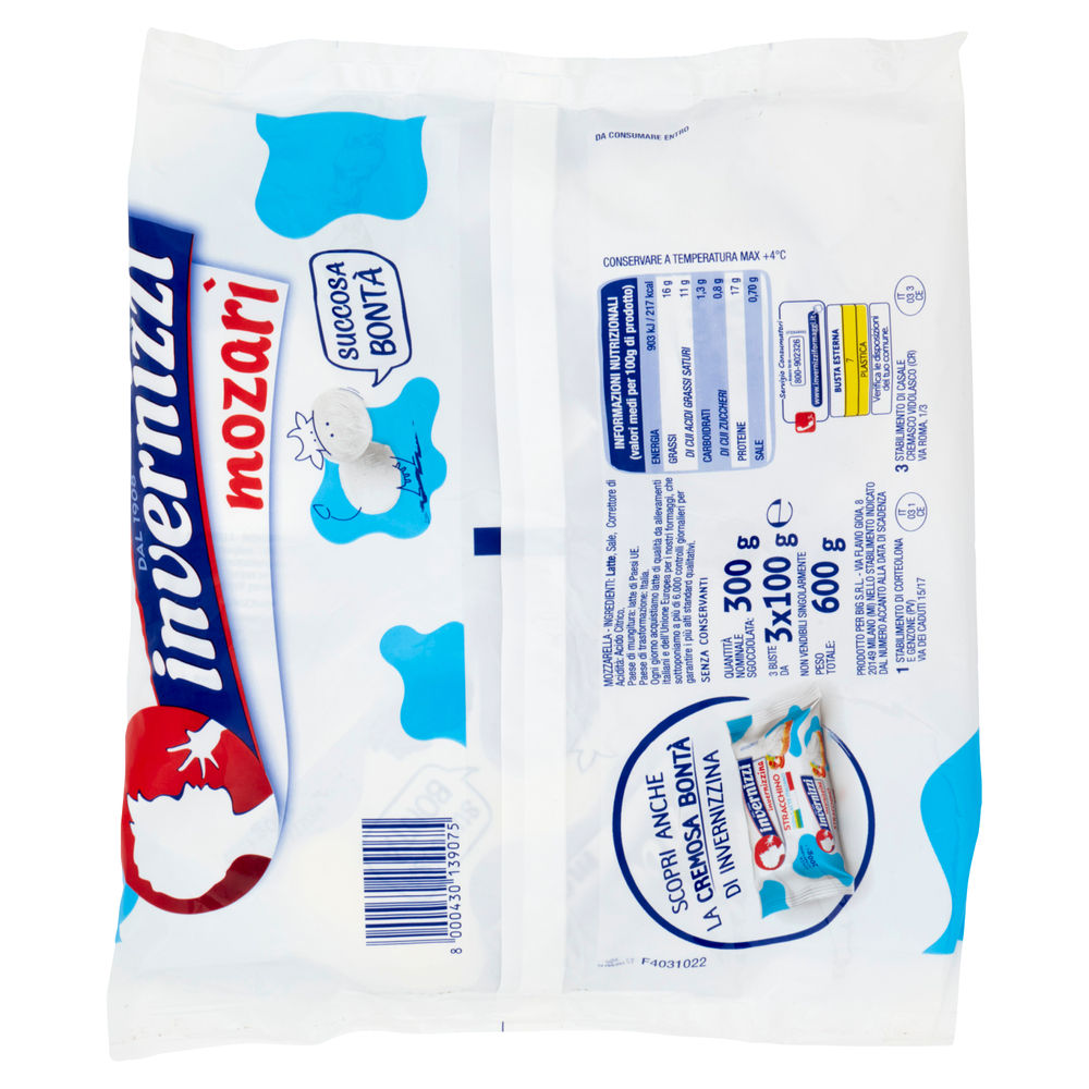MOZZARELLA MOZARI' INVERNIZZI TRIS BUSTONE G 600 SGOCC. G 100 X 3 - 1