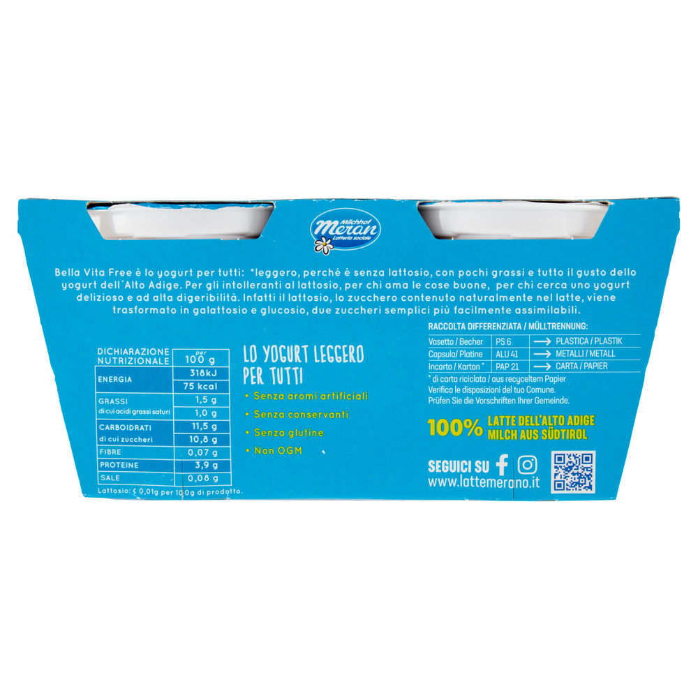 YOGURT BELLA VITA FREE SENZA LATTOSIO RIBES MIRTILLO MELOGRANO G  125X2 - 1