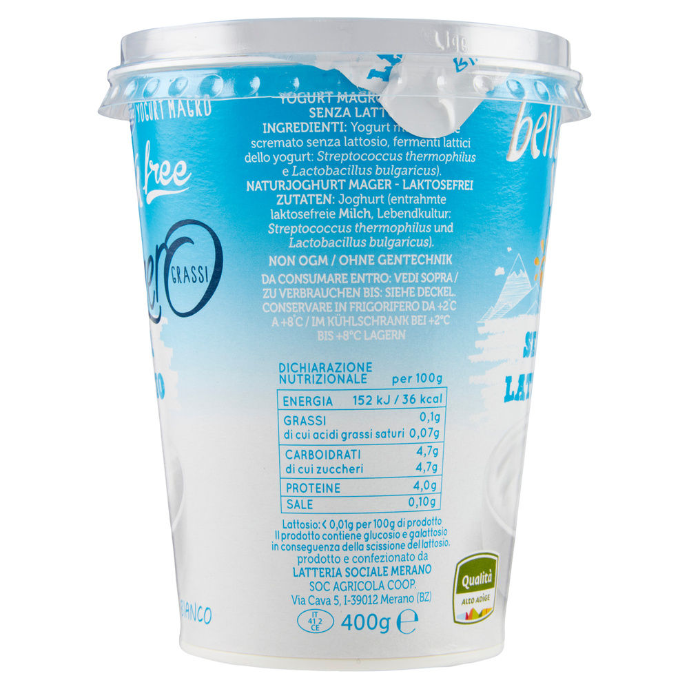 YOGURT BELLA VITA FREE SENZA LATTOSIO BIANCO ZERO GRASSI  400G - 4