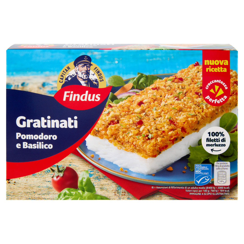 MERLUZZO D'ALASKA CON POMODORO E BASILICO MSC CAPITAN FINDUS I GRATINATI G 380 - 7