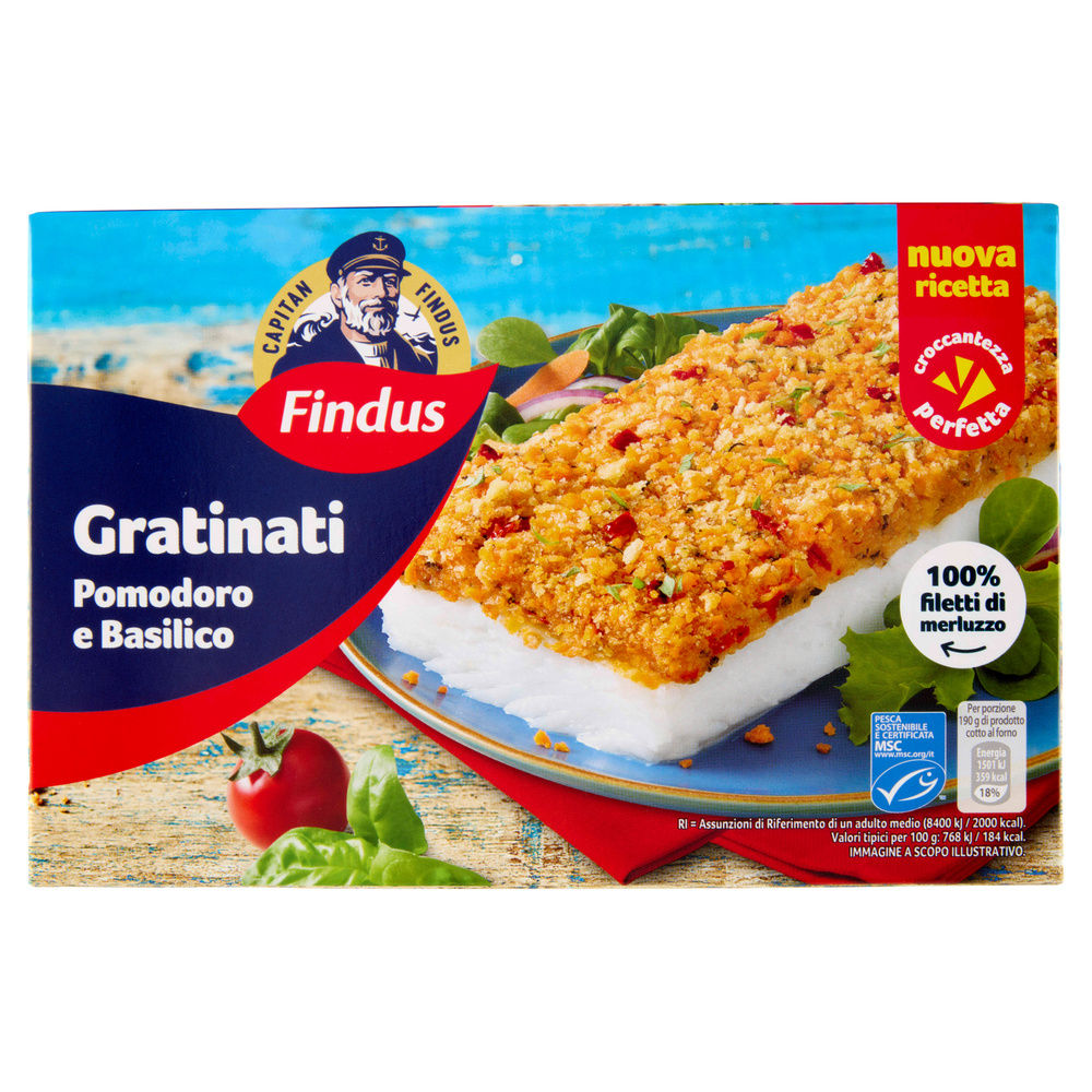 MERLUZZO D'ALASKA CON POMODORO E BASILICO MSC CAPITAN FINDUS I GRATINATI G 380 - 2