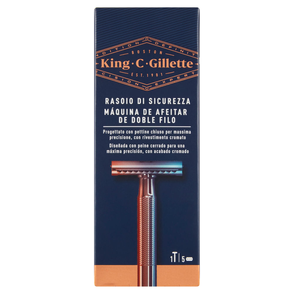 RASOIO DI SICUREZZA KING C GILLETTE PETTINE CHIUSO MAX PRECISIONE + 5 LAME PZ.1 - 0
