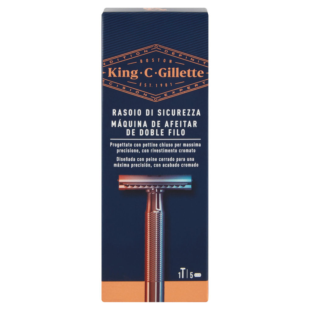 RASOIO DI SICUREZZA KING C GILLETTE PETTINE CHIUSO MAX PRECISIONE + 5 LAME PZ.1 - 4