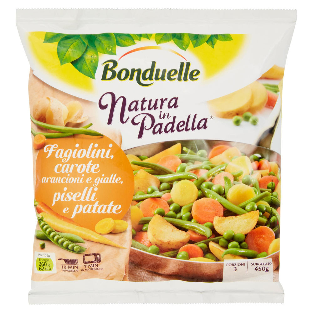 FAGIOLINI, CAROTE ARANCIONI E GIALLE, PISELLI E PATATE BONDUELLE BUSTA G 450 - 4