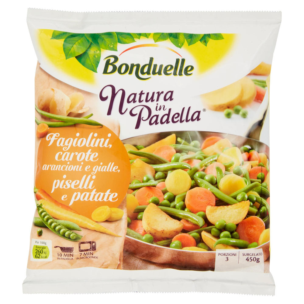 FAGIOLINI, CAROTE ARANCIONI E GIALLE, PISELLI E PATATE BONDUELLE BUSTA G 450 - 5