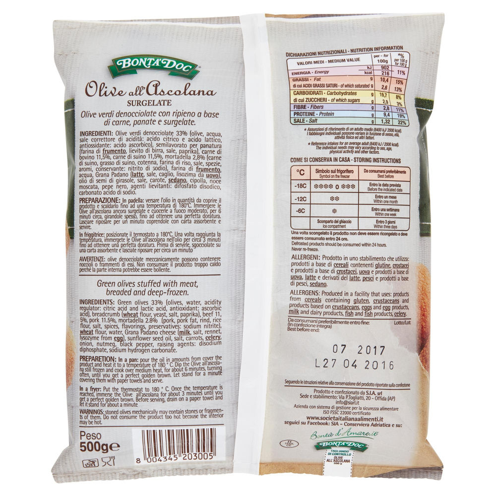 OLIVE ALL'ASCOLANA SURGELATE SIA G 500 - 1