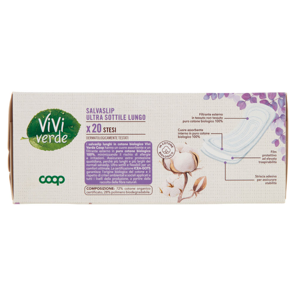 SALVASLIP ULTRA SOTTILE COTONE BIO LUNGO VIVI VERDE COOP PZ. 20 - 1