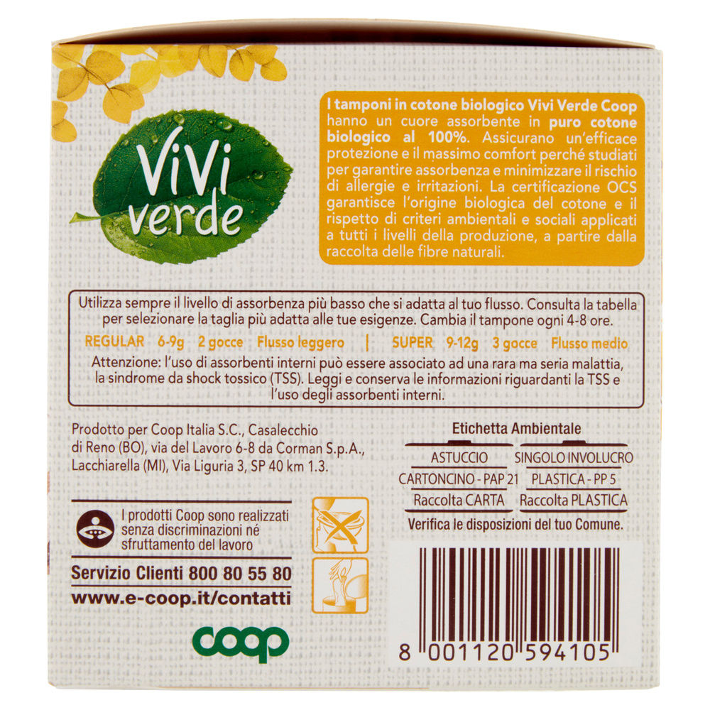 ASSORBENTI INTERNI COTONE BIO REGULAR VIVI VERDE COOP PZ. 16 - 4