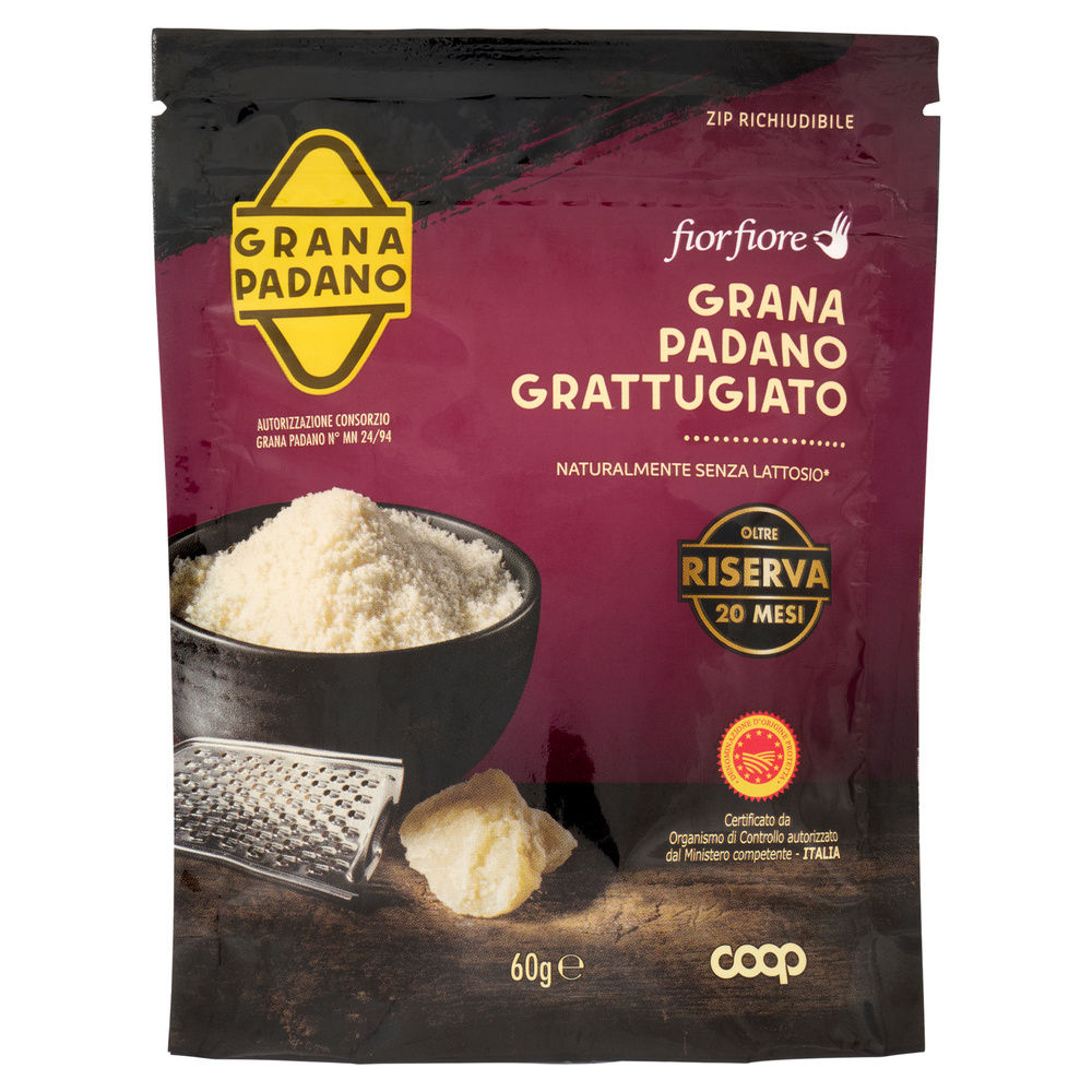 Grana padano d.o.p riserva 20 m grattugiato fior fiore coop bs gr 60