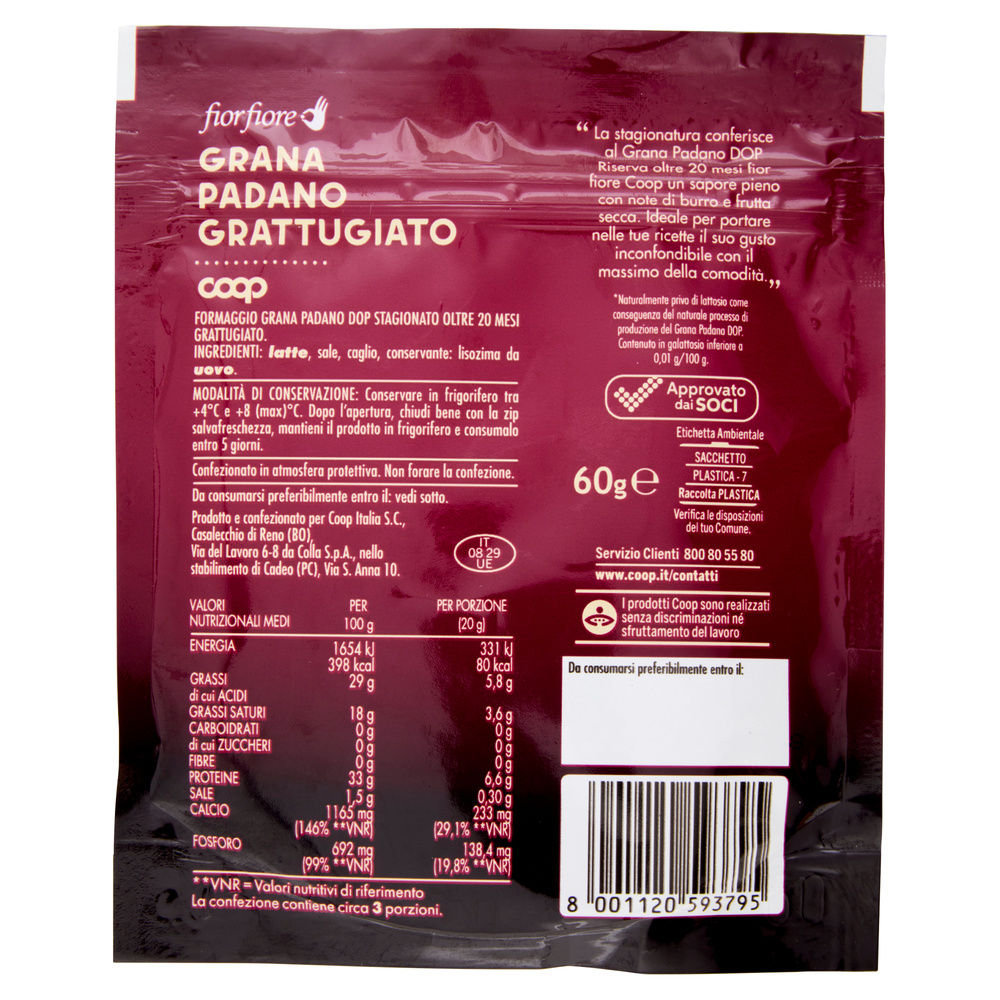 GRANA PADANO D.O.P RISERVA 20 M GRATTUGIATO FIOR FIORE COOP BS GR 60 - 11