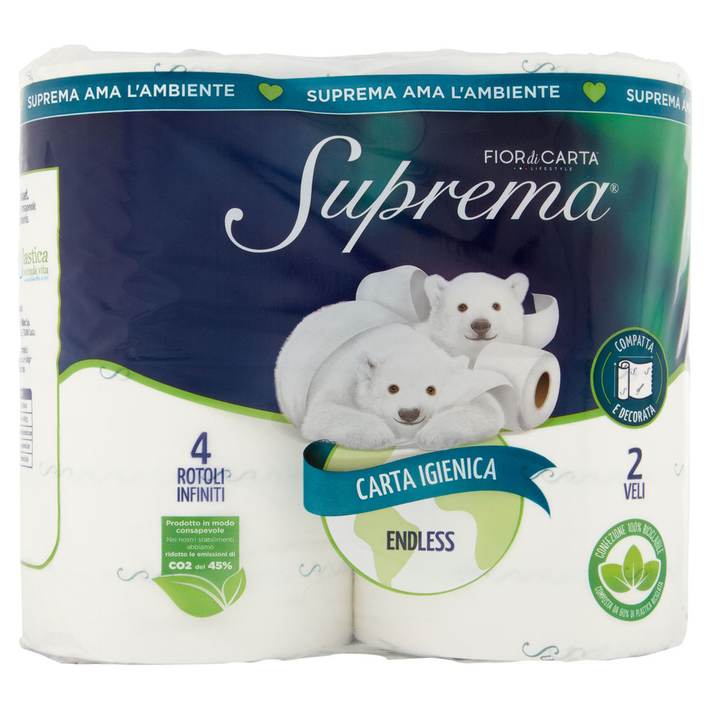 CARTA IGIENICA FIOR DI CARTA SUPREMA ENDLESS 2 VELI 500 STRAPPI DECORATA PZ.4 - 0