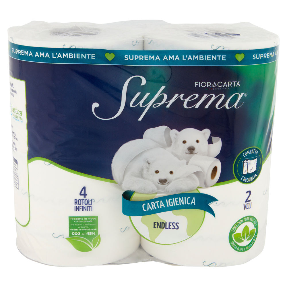 CARTA IGIENICA FIOR DI CARTA SUPREMA ENDLESS 2 VELI 500 STRAPPI DECORATA PZ.4 - 7