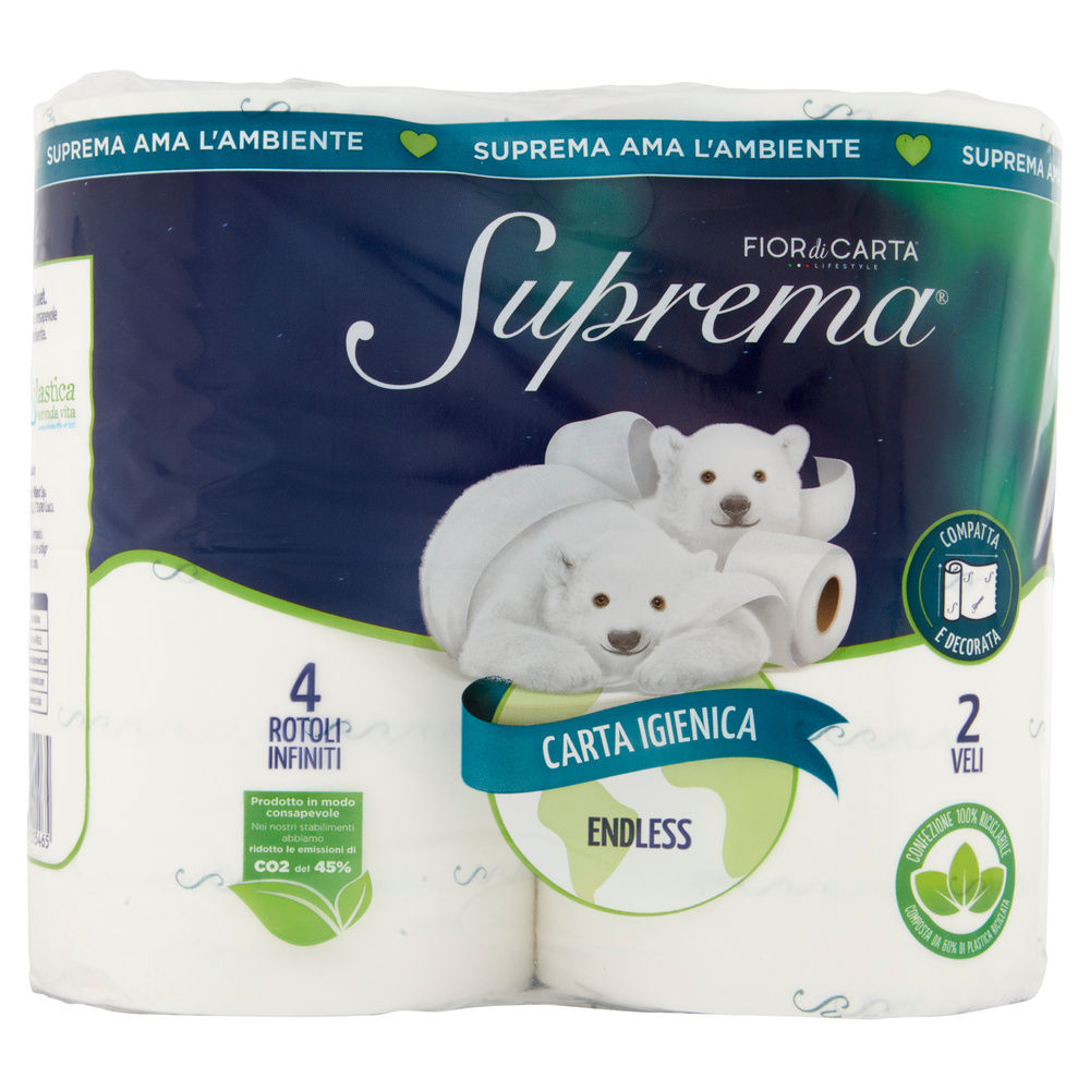 CARTA IGIENICA FIOR DI CARTA SUPREMA ENDLESS 2 VELI 500 STRAPPI DECORATA PZ.4 - 6