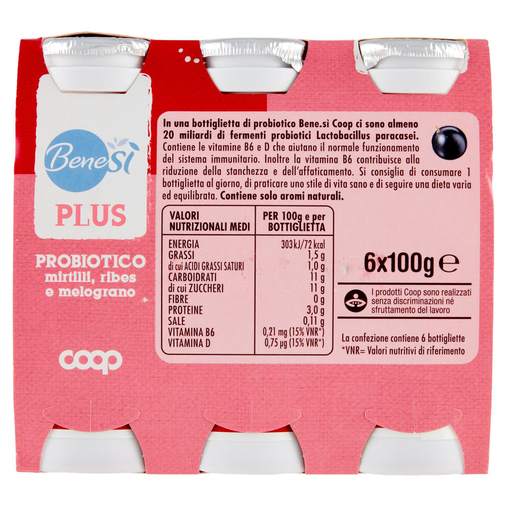 PROBIOTICO DA BERE 20 MLD DI FL RIBES MIRTILLI E MELOGRANO BENESÌ COOP 6X100G - 1