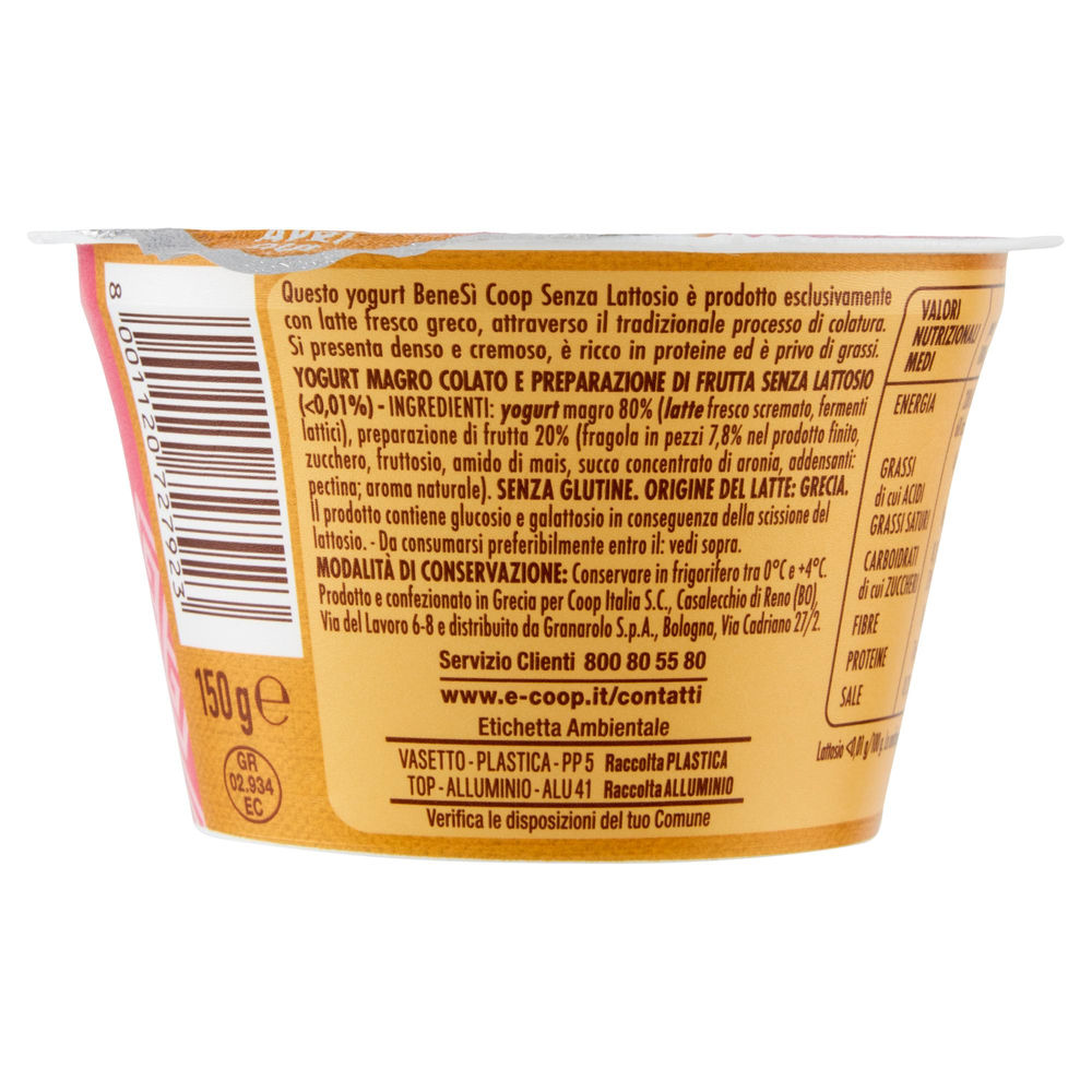 YOGURT GRECO DELATTOSATO FRAGOLA 0% GRASSI BENESÌ COOP G 150 - 1
