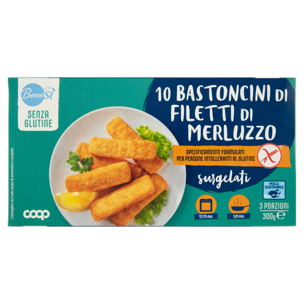 Bastoncini di merluzzo senza glutine benesì coop astuccio g 300
