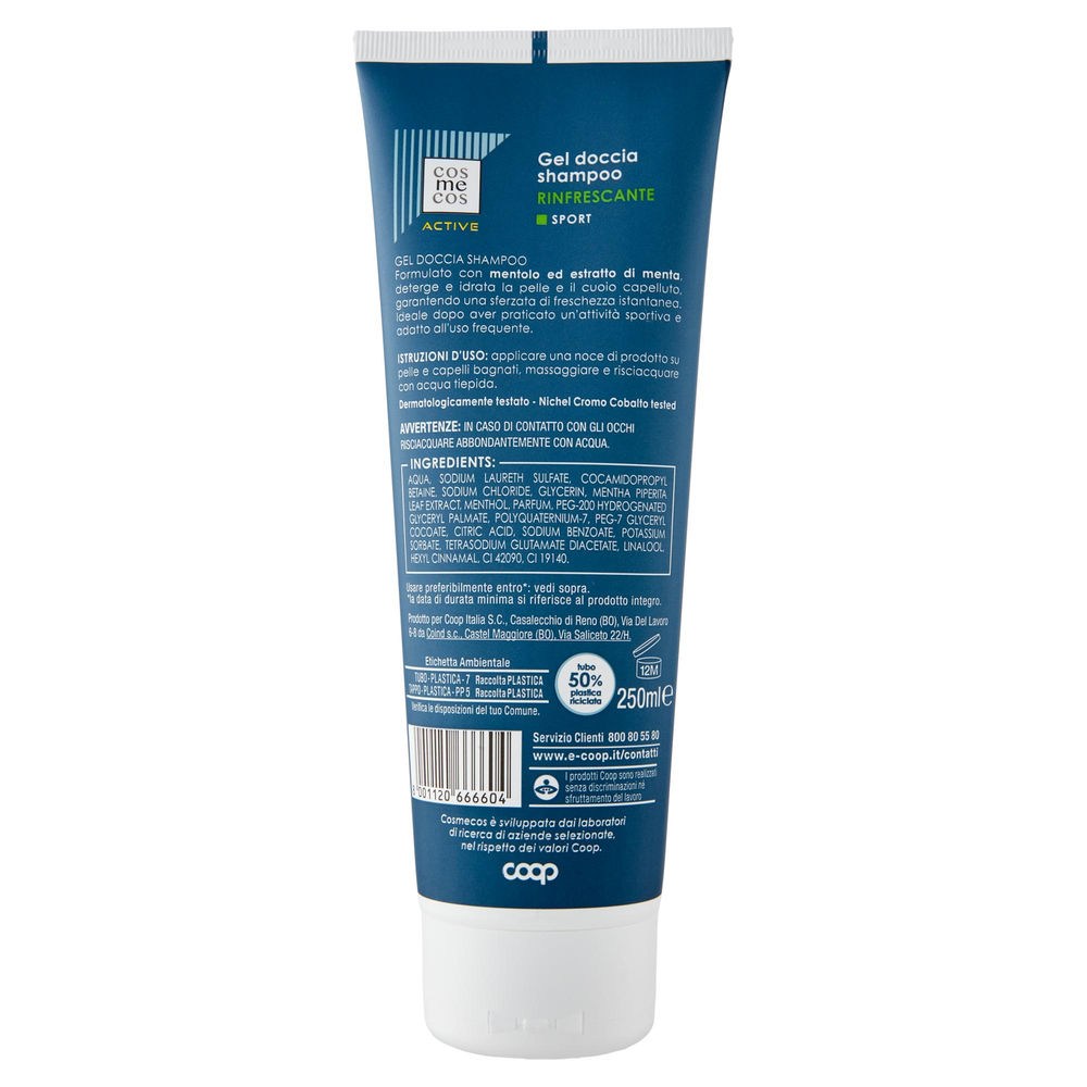 GEL DOCCIA SHAMPOO RINFRESCANTE COSMECOS ACTIVE COOP ML 250 - 1