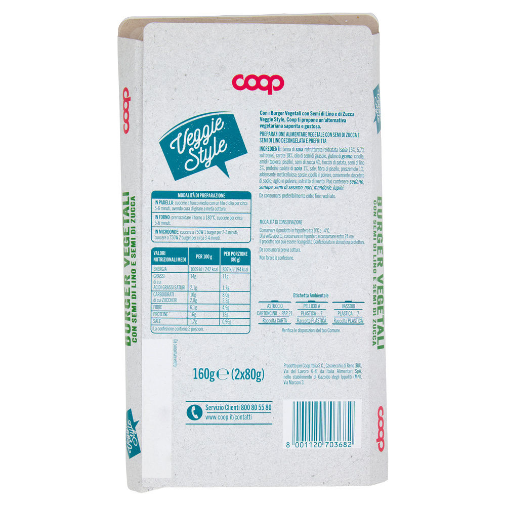 BURGER VEGETALI CON SEMI DI LINO E SEMI DI ZUCCA VEGGIE STYLE COOP G 160 - 1