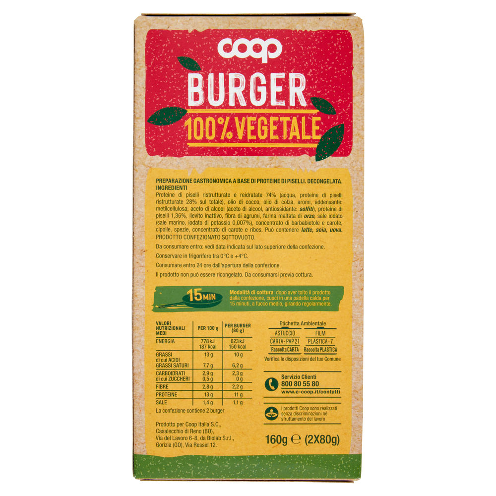 BURGER 100% VEGETALE PISELLI COOP G 160 - 1