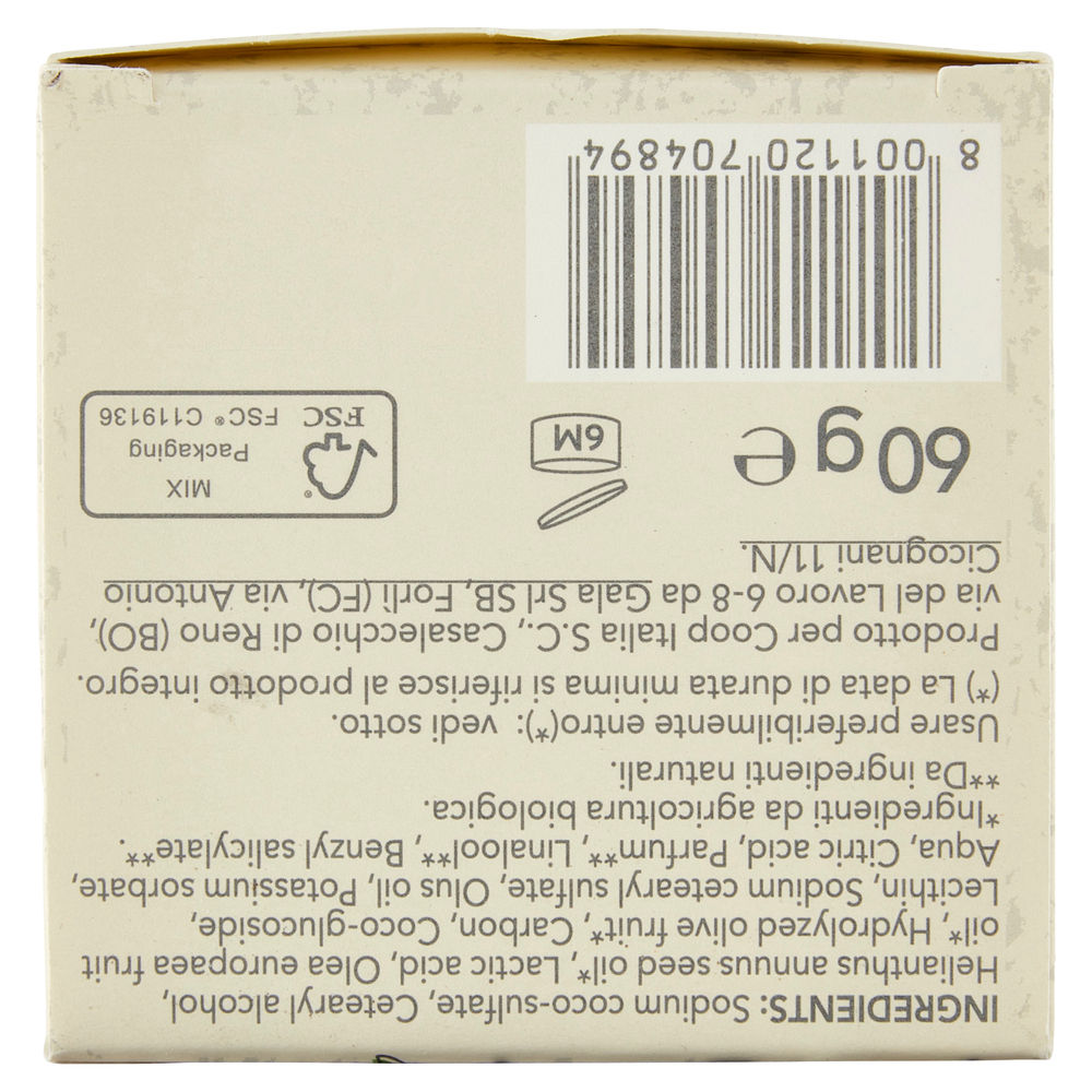 DETERGENTE SOLIDO VISO E CORPO OLIO DI OLIVA BIO CARBONE VIVIVERDE COOP G 60 - 1