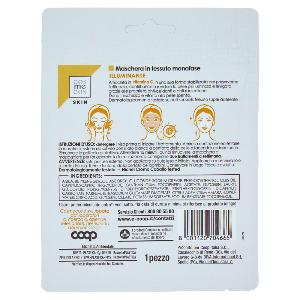 MASCHERA IN TESSUTO MONOFASE ILLUMINANTE COSMECOS SKIN COOP PZ.1 - 1