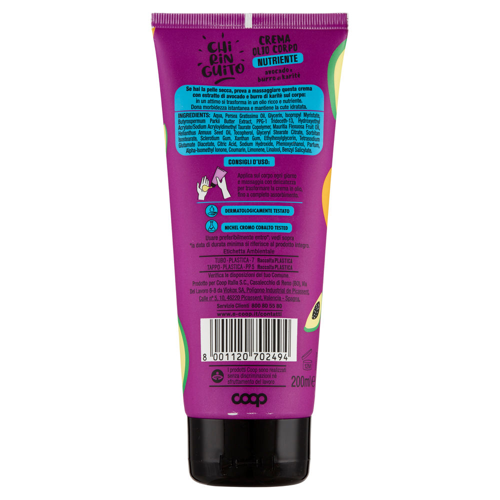 CREMA OLIO CORPO AVOCADO E BURRO DI KARITE' CHIRINGUITO COOP ML 200 - 1
