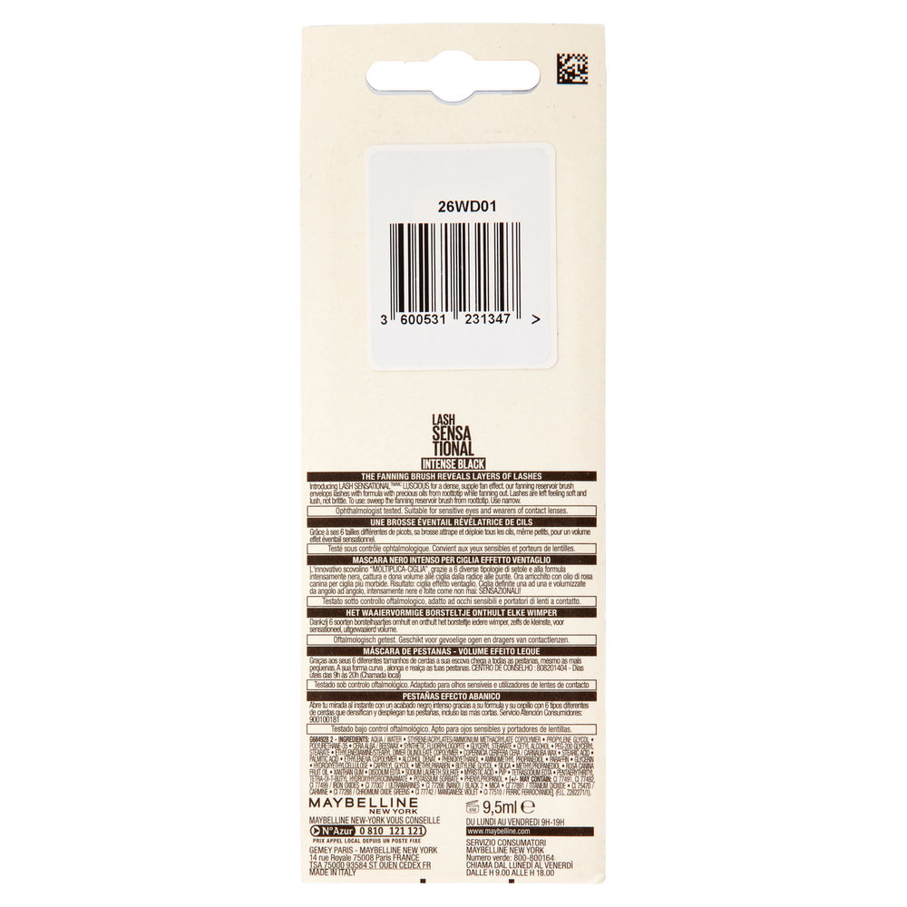 MASCARA MAYBELLINE CIGLIA SENSAZIOANLI INTENSE BLACK BL PZ.1 - 1