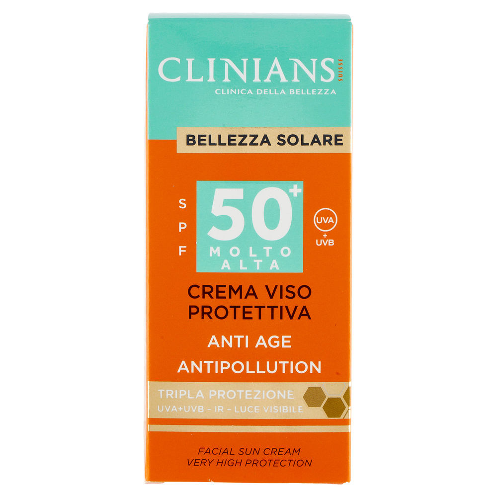 CREMA SOLARE VISO CLINIANS BELLEZZA SOLARE PROTETTIVA ANTI AGE SPF 50+ ML 50 - 3