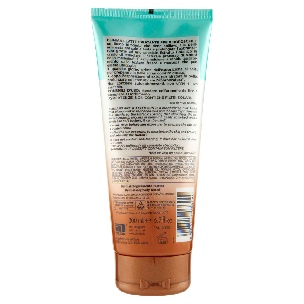 LATTE IDRATANTE CLINIANS BELLEZZA SOLARE PRE & DOPOSOLE ML 200 - 1